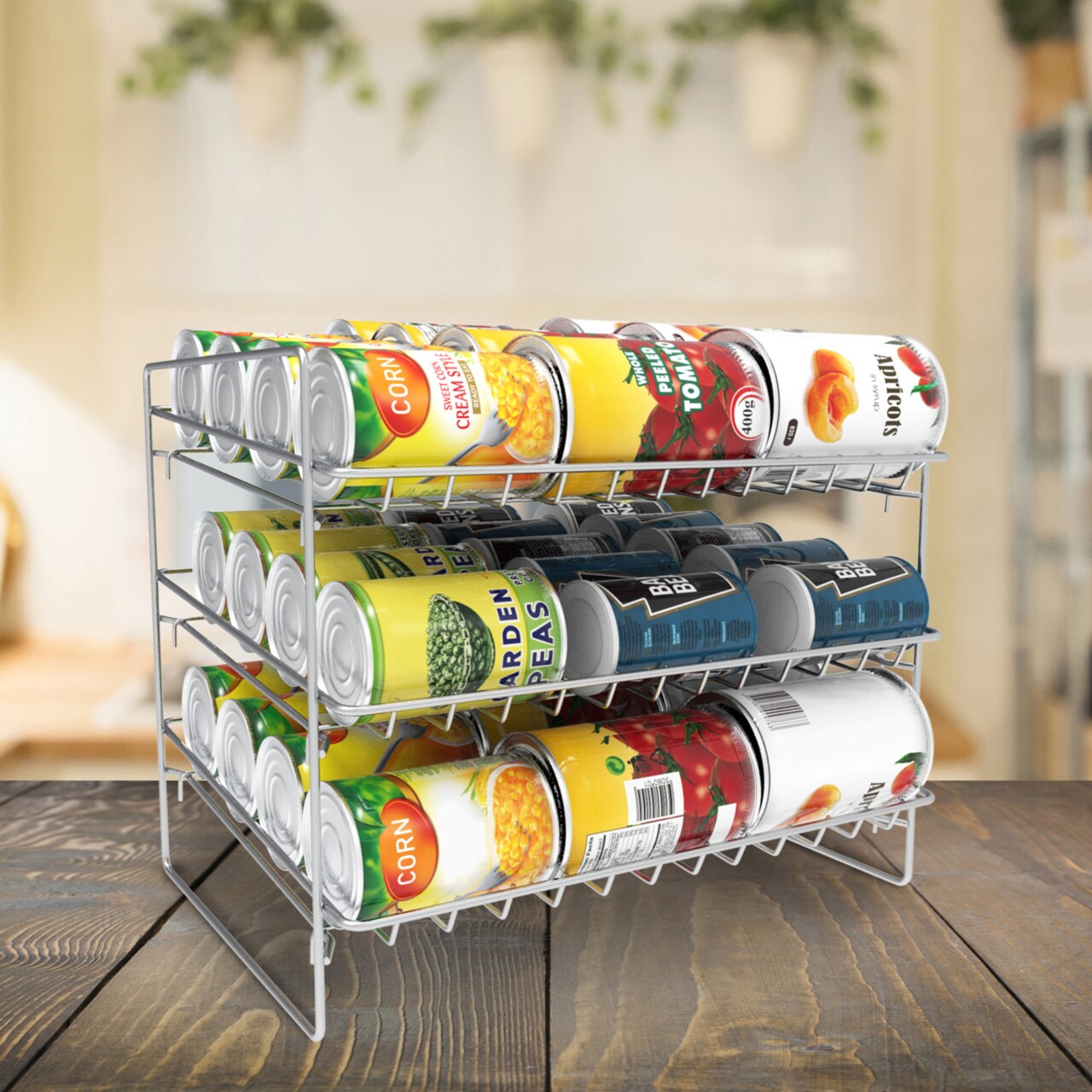 Chrome Can Dispenser Holder Rack 36 Can Storage Organizer 3-Tier Kitchen Pantry